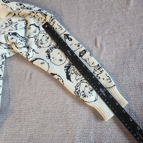 Funny Face Knit Granny Core Button Up V-Neck Loose Comfy Cardigan Statement - Picture 6 of 6